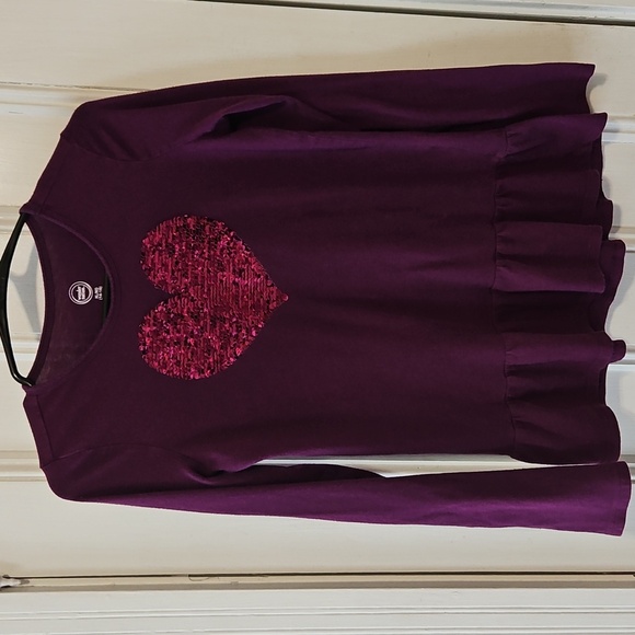 Wonder Nation Purple Flip Sequin Heart Long Sleeve Top Girls Size 14-16 - Picture 5 of 8